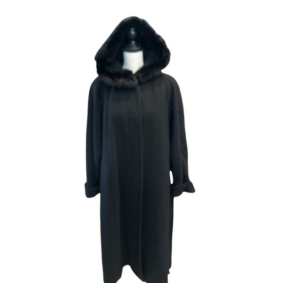 ⭐️ Worthington 100% Wool / Genuine Rabbit Trim Full Length Dressy Coat Size 14